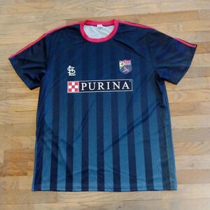 St Louis Cardinals Soccer Jersey Mens XL Blue Striped Short Sleeve MLB Baseball